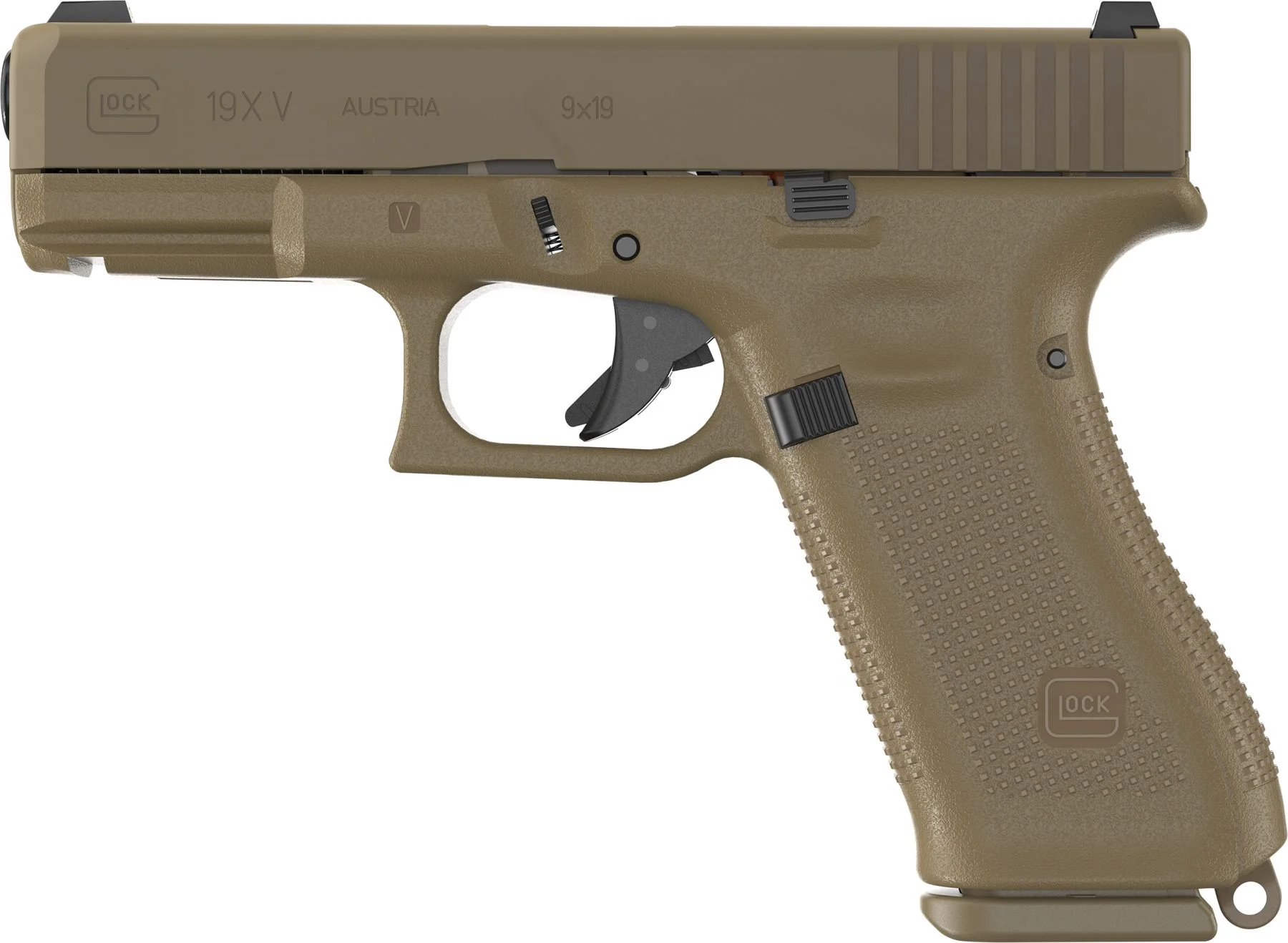 Glock G19X V 9mm 4.02" Barrel, Coyote Brown, 17+1 - 17+1 Rounds | 4.02" Barrel | Night Sights