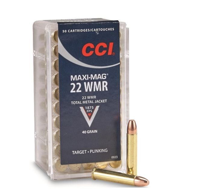 CCI Maxi-Mag 22 Magnum / 22 WMR Ammo 40gr Total Metal Jacket 50 Round Box - Brass Casing