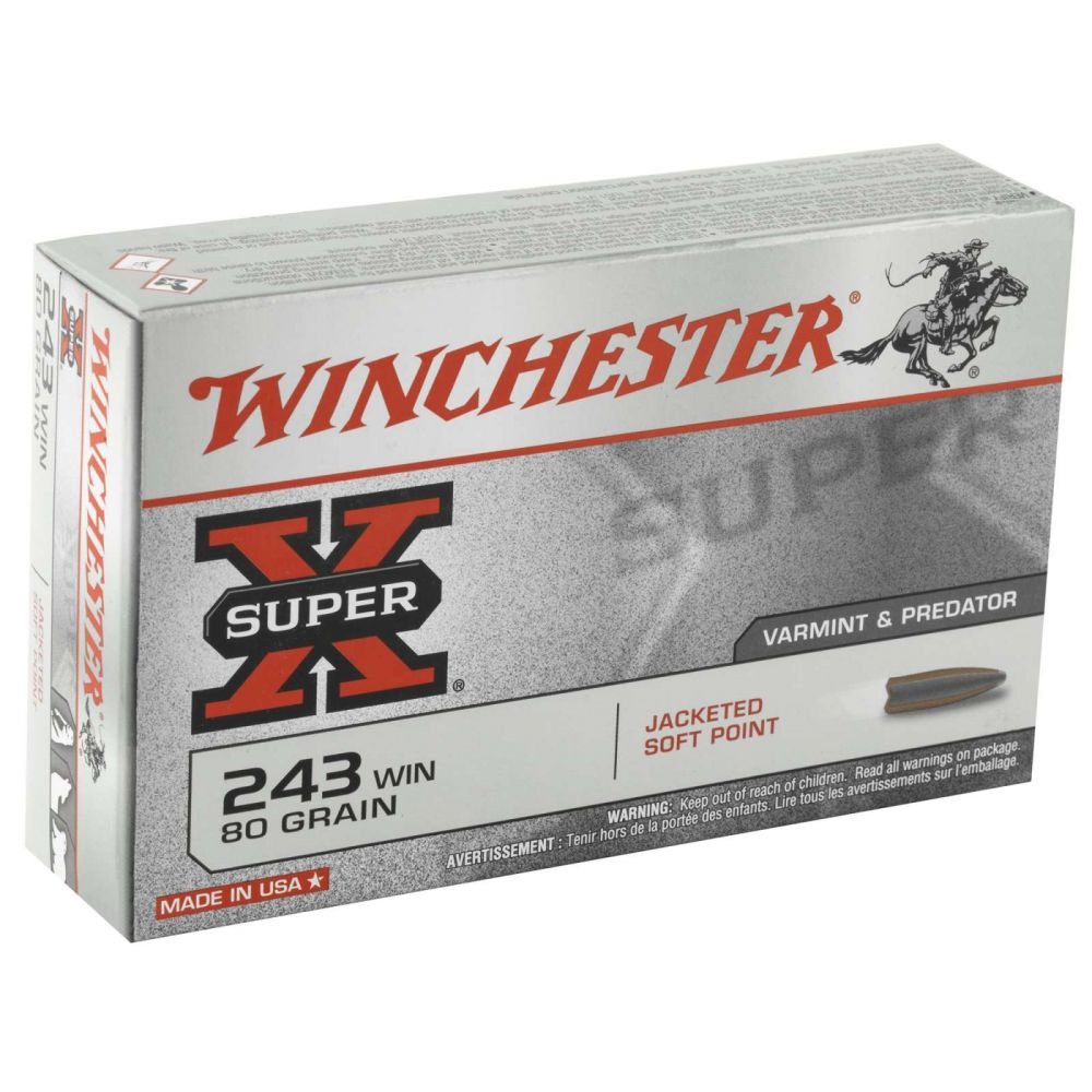 Winchester Super-X 243 Winchester 80gr Jacketed Soft Point 20rd box - Brass Casing