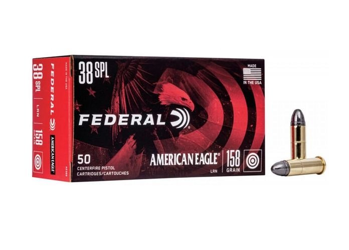 Federal American Eagle Ammo 38 Special 158gr Lead Round Nose 50 Round Box - Brass Casing