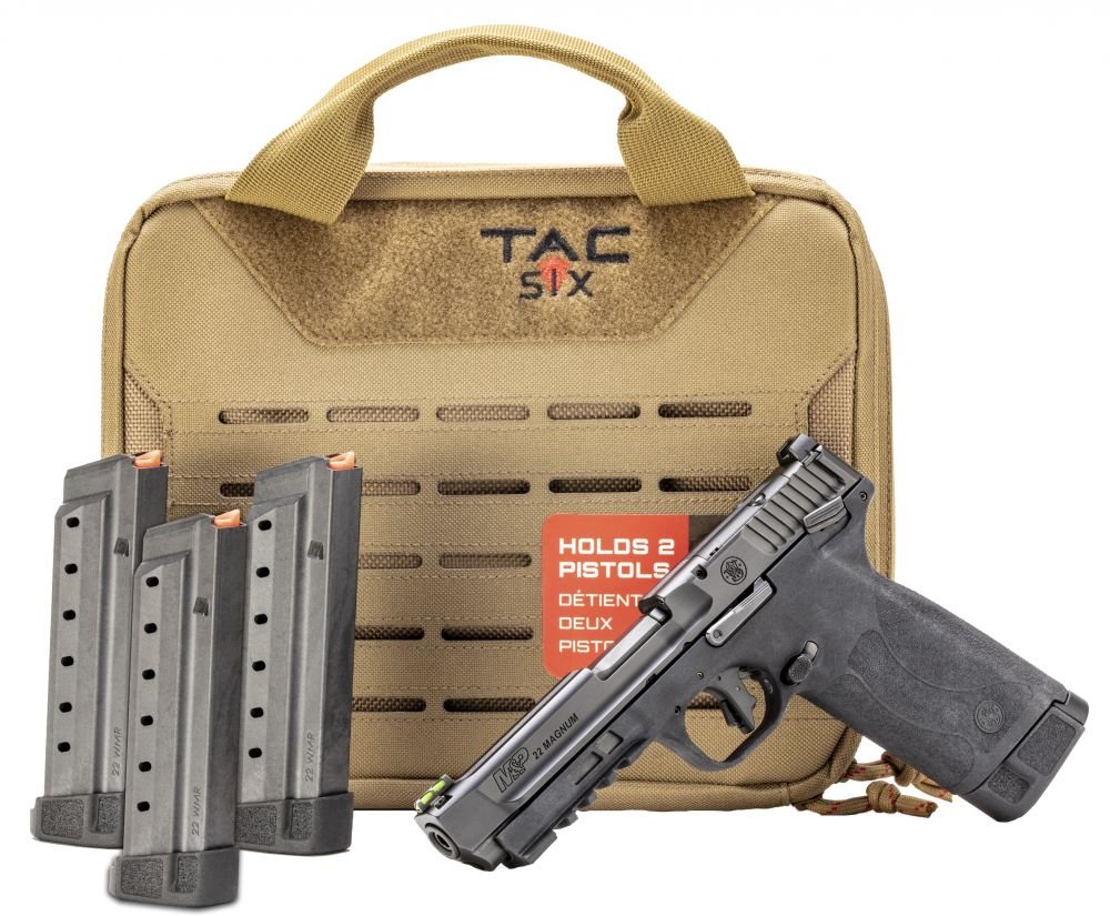 Smith & Wesson M&P-22 .22 Mag Pistol Package, Case, (4)-30rd Magazines - 30+1 Rounds | 4.3" Barrel | Polymer Grips | Blue/Black | Fiber Optic Sights