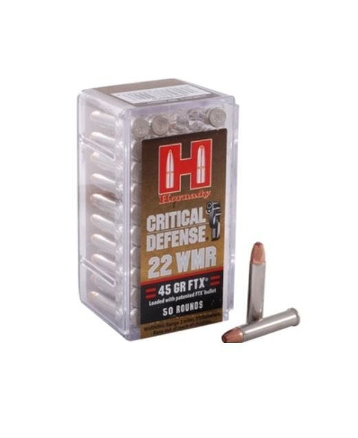 Hornady Critical Defense 22MAG 45GR FTX 50rd box - Nickel Plated Brass Casing