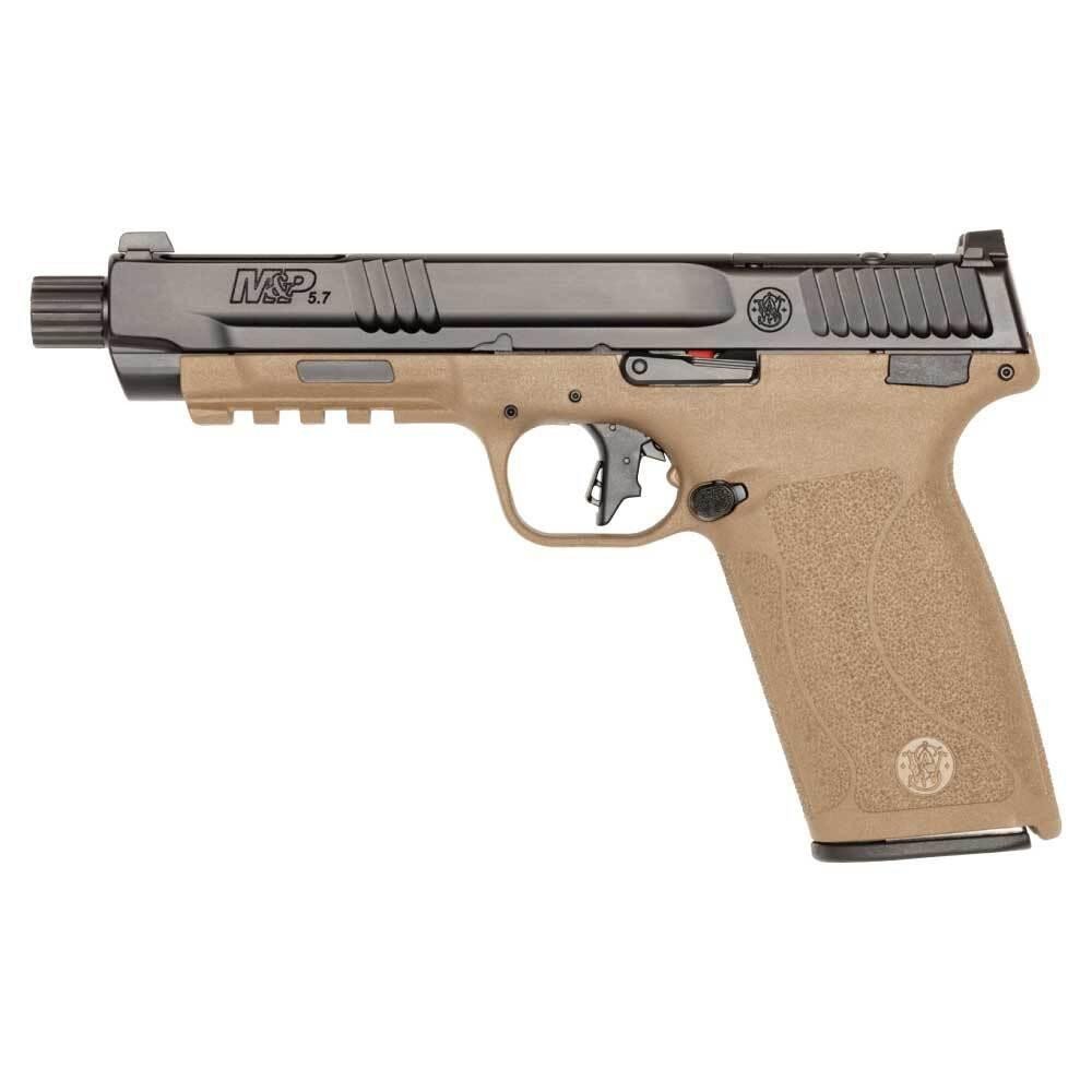 Smith & Wesson Bundle 5.7x28mm, Black Armornite Threaded Barrel - 22+1 Rounds | 5" Barrel | Polymer Grips | FDE/Tan | 3-Dot Sights