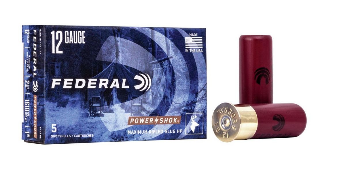 Federal Standard Power-Shok Lead Rifled Slug 12 Gauge Ammo 2.75" 1 oz 5 Round Box - Brass Casing