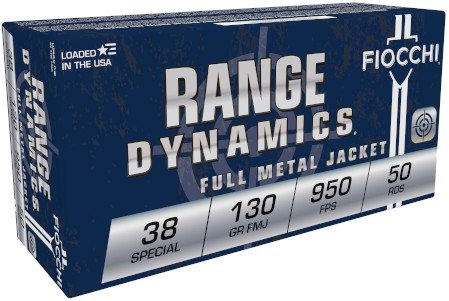 Fiocchi Range Dynamics 38 Special 130 Grain Full Metal Jacket 50rd box - Brass Casing